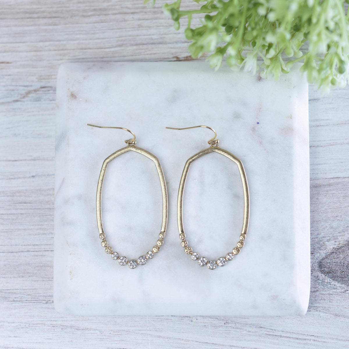 Katie Pave Oval Dangle Earring-Dangle Earrings-Lemons and Limes Boutique