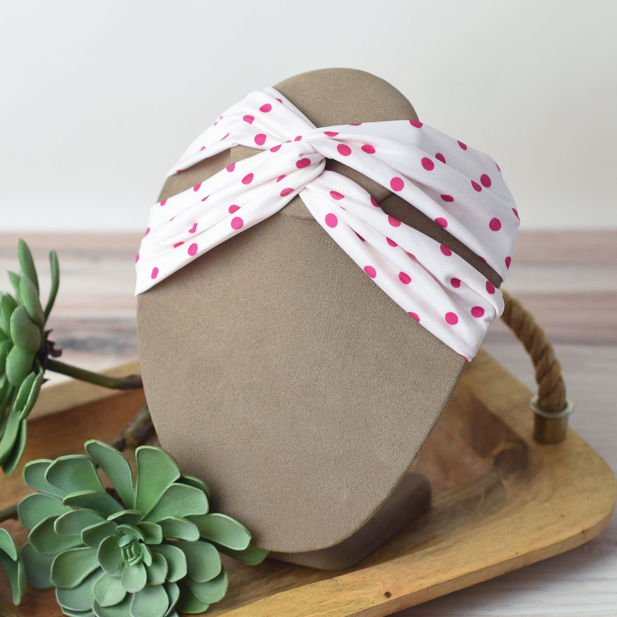 Twist Front Polka Dot Headband-White with Hot Pink Dots-Lemons and Limes Boutique