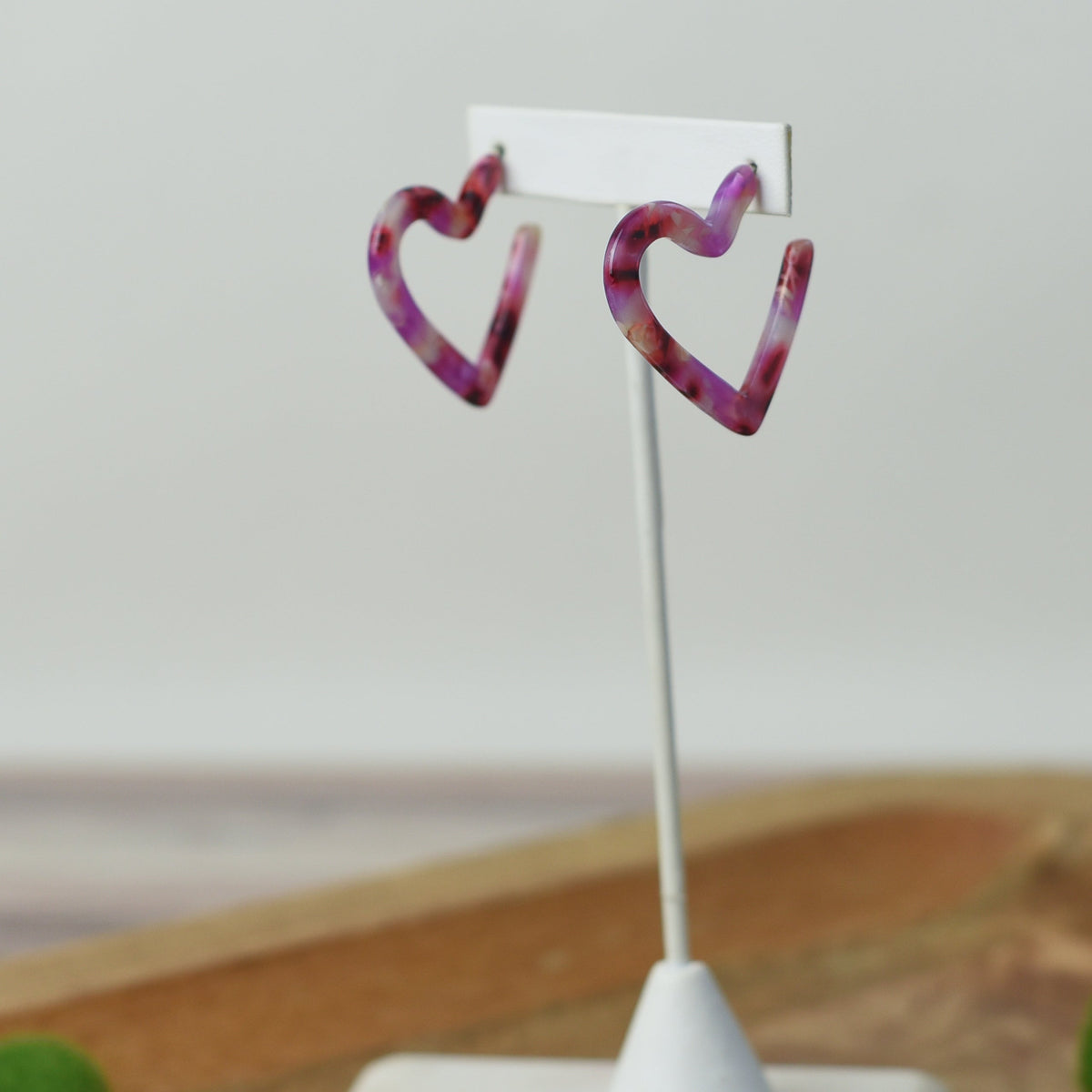 Adalyn Acrylic Heart Hoop Earrings-Purple-Lemons and Limes Boutique