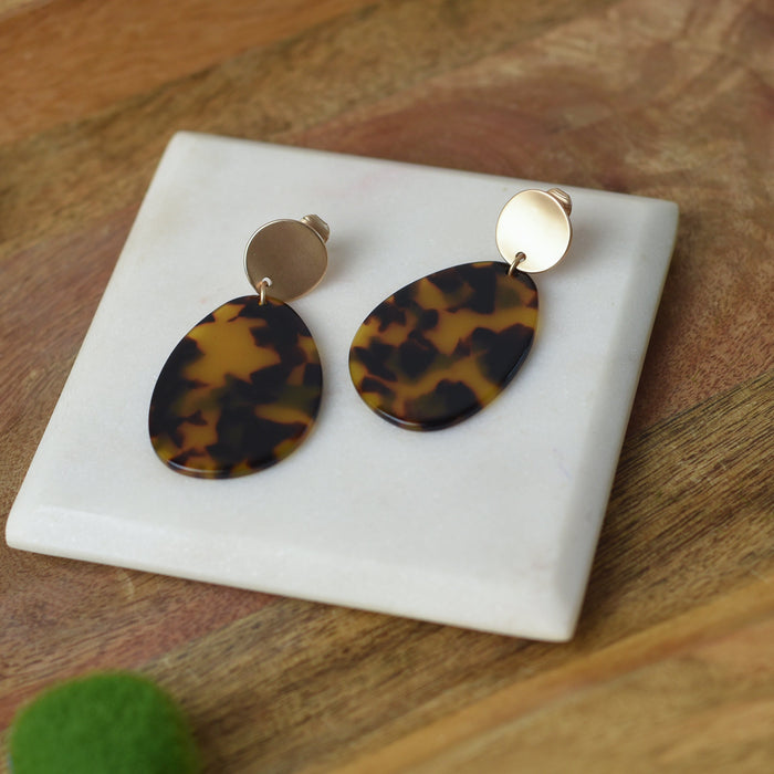 Debbie Tortoise Clip-On Dangle Earrings-Earrings-Lemons and Limes Boutique