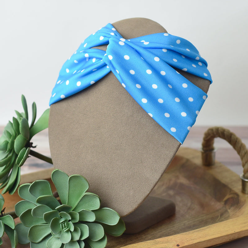 Twist Front Polka Dot Headband-Blue with White Dots-Lemons and Limes Boutique