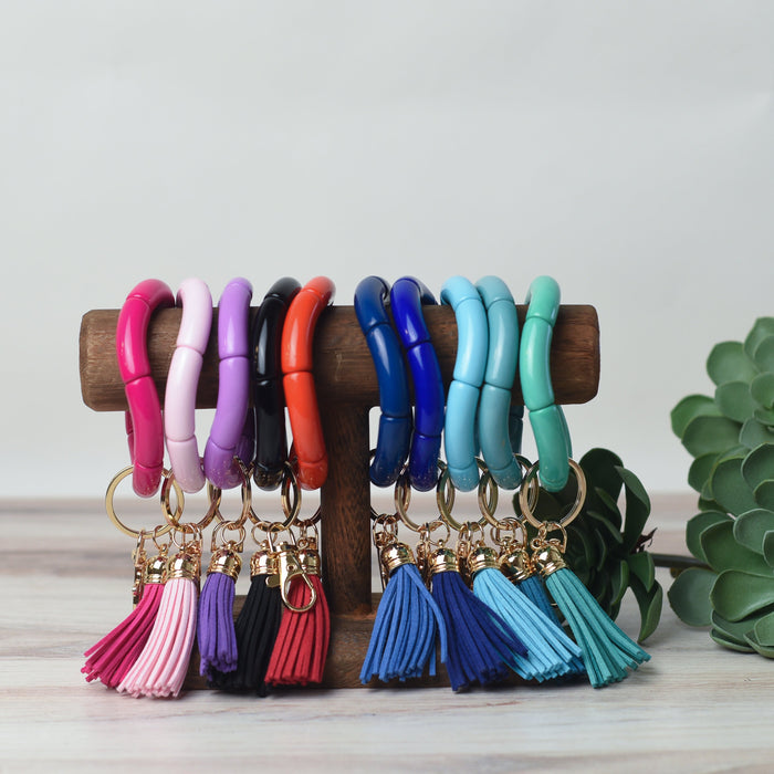 Katie Tube Bead Stretch Bracelet with Tassel and Keychain--Lemons and Limes Boutique