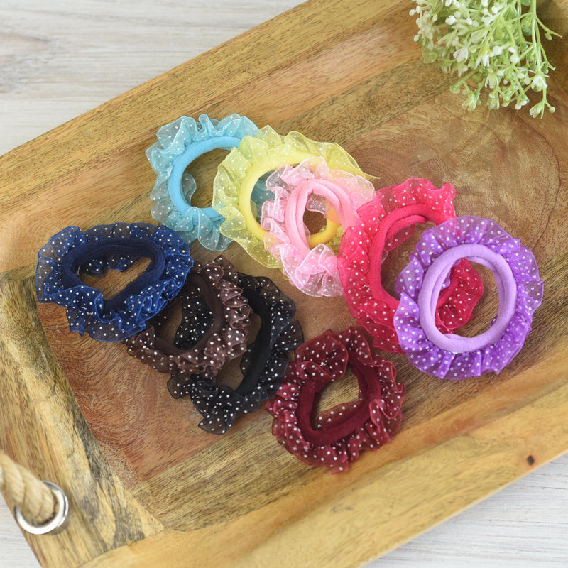 Ruffled Polka Dot Softie Hair Ties-Rainbow Set of 9--Lemons and Limes Boutique