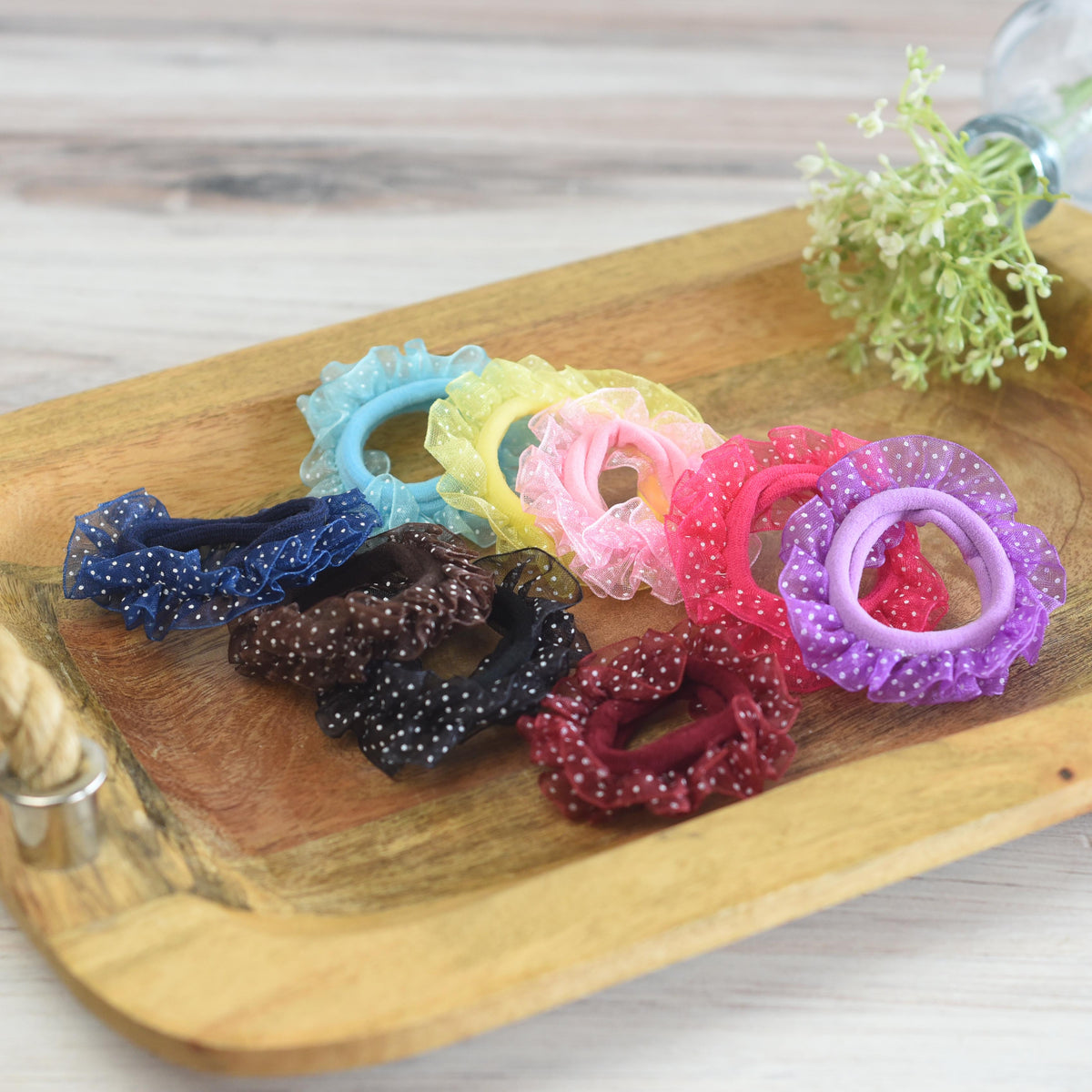 Ruffled Polka Dot Softie Hair Ties-Rainbow Set of 9--Lemons and Limes Boutique