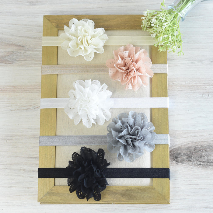 Laser Cut Ruffled Flower Elastic Headband-Neutrals-Lemons and Limes Boutique