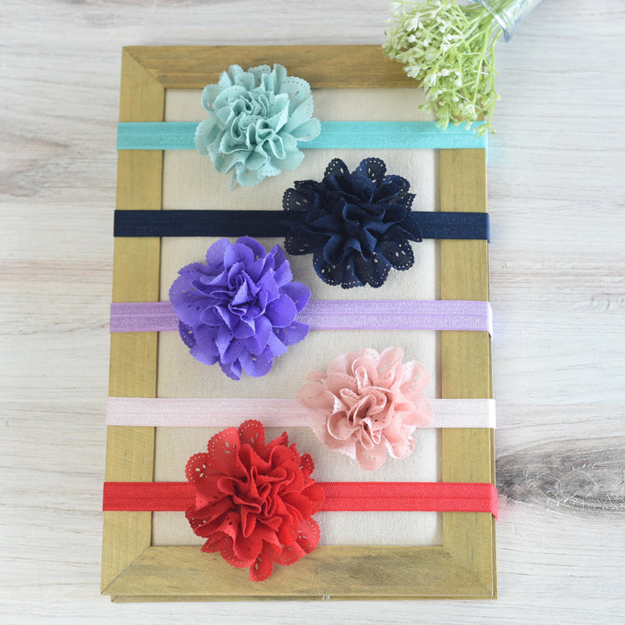 Laser Cut Ruffled Flower Elastic Headband-Classic-Lemons and Limes Boutique