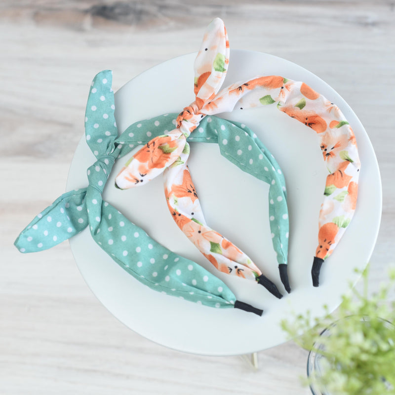 Rabbit Ear Headbands: Set of 2-Aqua Dot/Peach Floral-Headband-Lemons and Limes Boutique