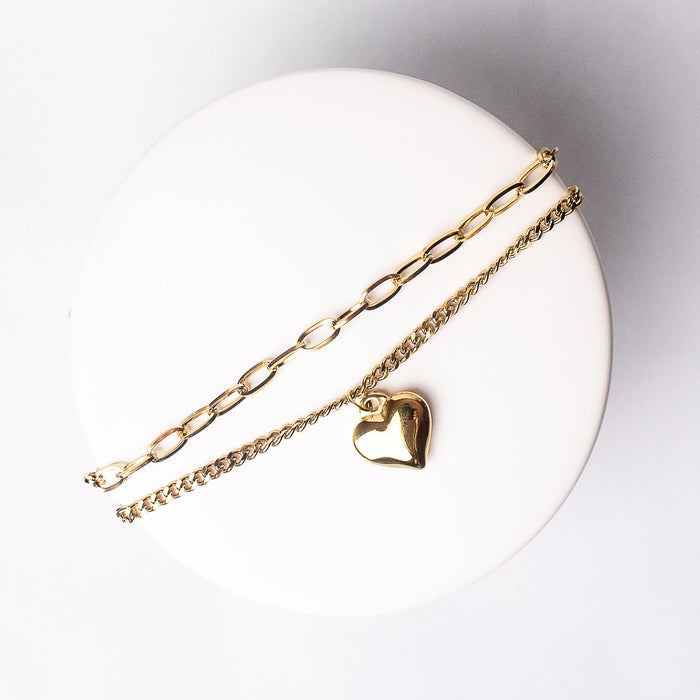 Kayla Heart Charm Double Chain Necklace--Lemons and Limes Boutique
