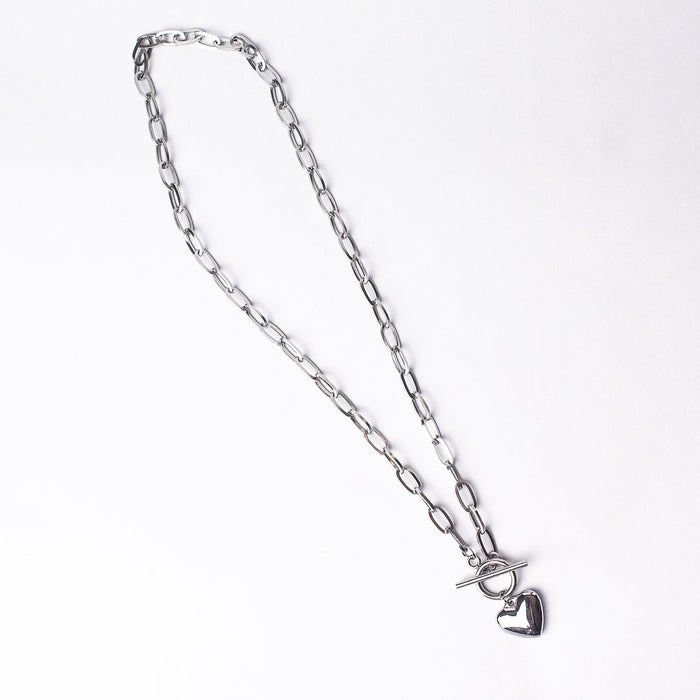 Sarah Bubble Heart Toggle Necklace in Silver--Lemons and Limes Boutique