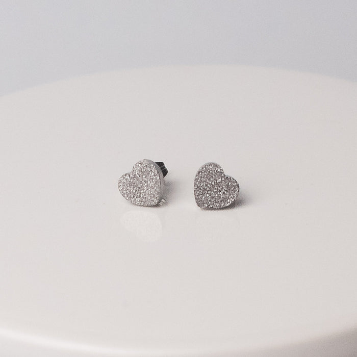 Shimmer Heart Studs in Silver--Lemons and Limes Boutique