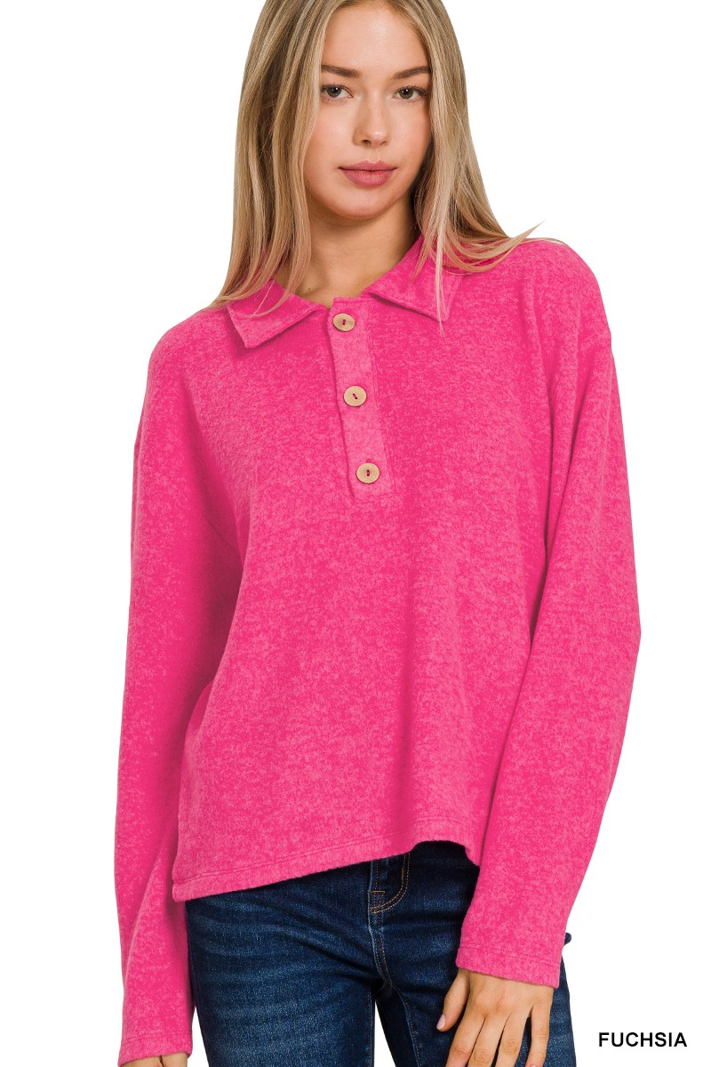 Brushed Hacci Collared Sweater in Fuchsia-Lemons and Limes Boutique