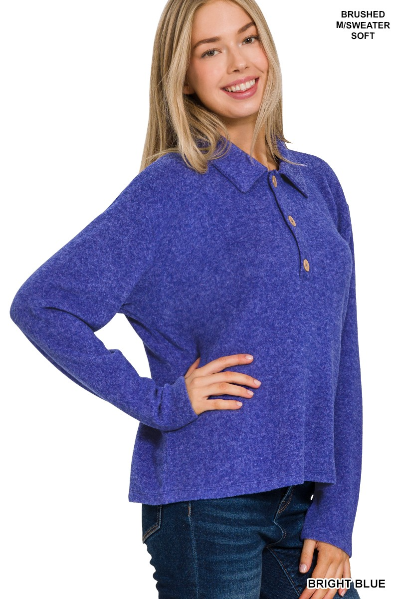 Brushed Hacci Collared Sweater in Bright Blue-Lemons and Limes Boutique