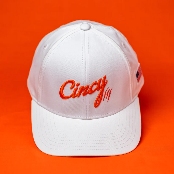 Mid-Crown in White with Orange Logo by The Cincy Hat--Lemons and Limes Boutique