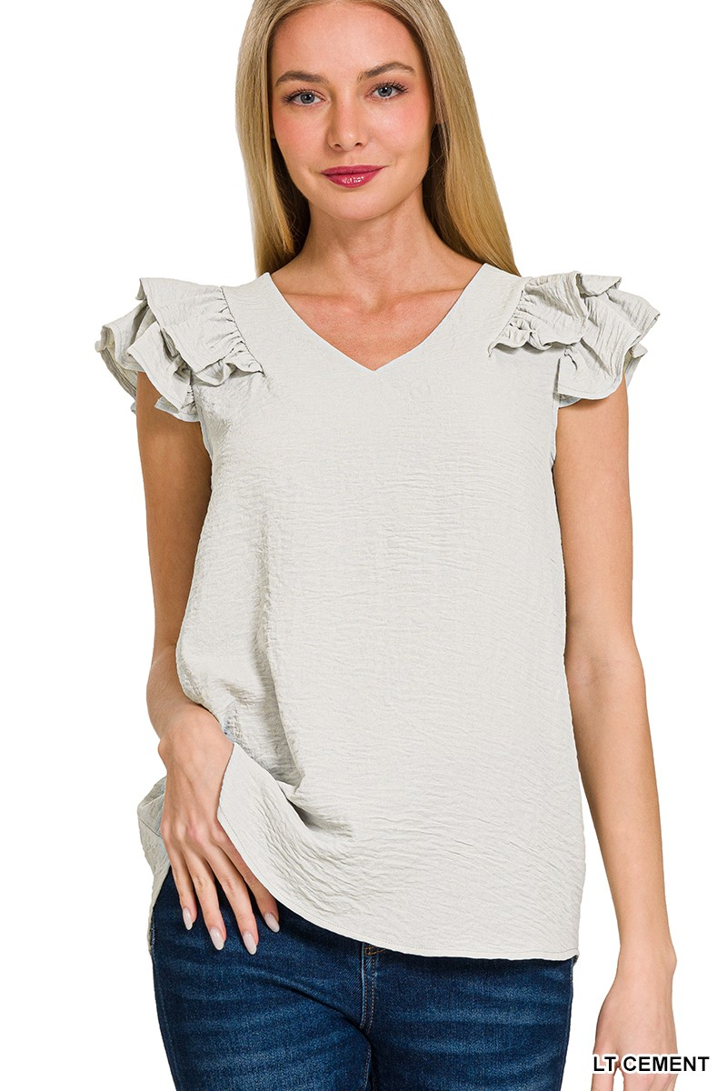 Tiered Ruffled Sleeve Top in Cement-Lemons and Limes Boutique