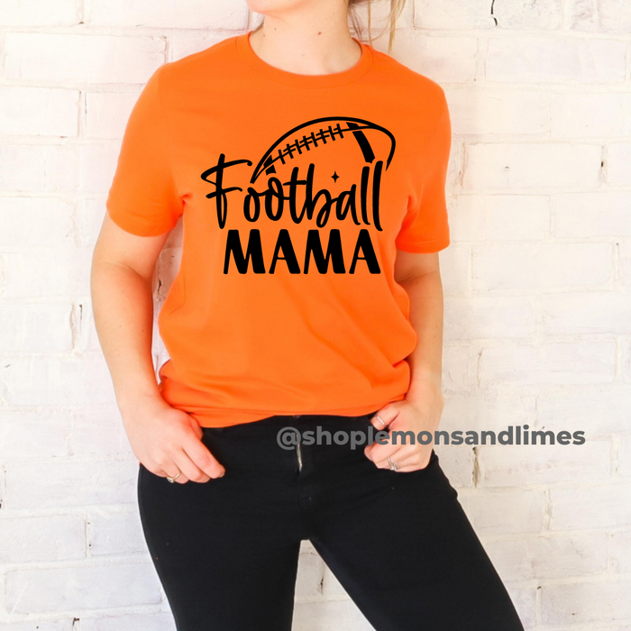 Football Mama on Orange Short Sleeve TShirt-Lemons and Limes Boutique