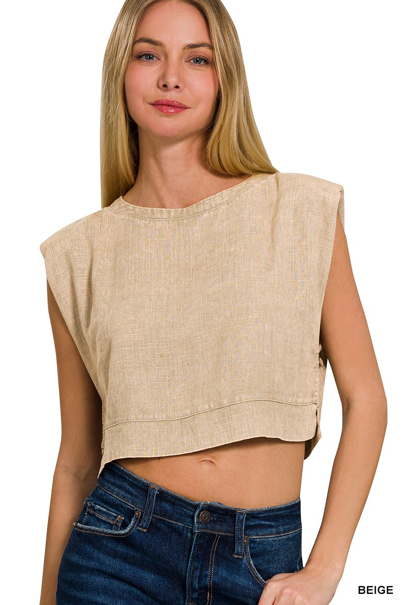 Acid Wash Muscle Crop Top in Beige-Lemons and Limes Boutique