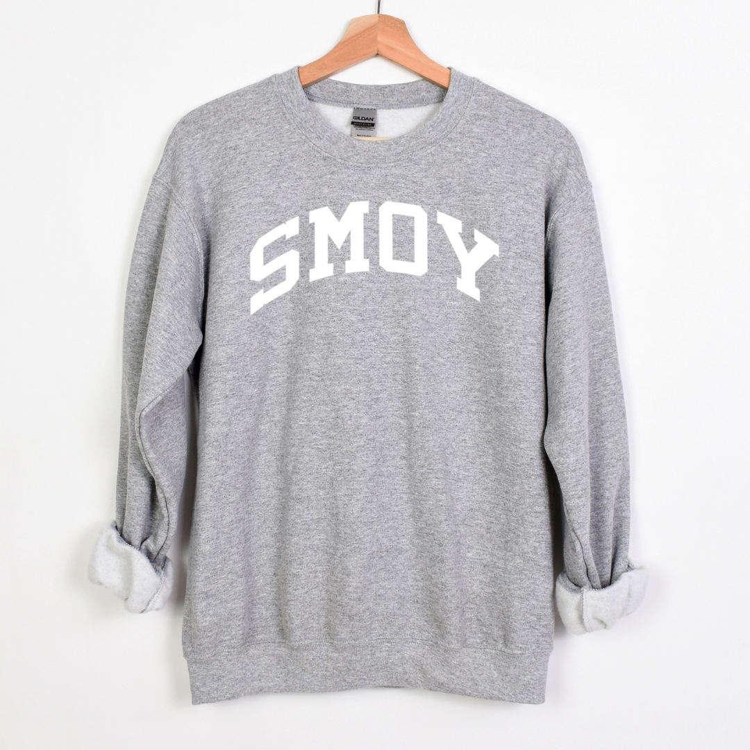 SMOY White Curved Block on Crewneck Sweatshirt - Adult-Athletic Grey-XSmall-Lemons and Limes Boutique