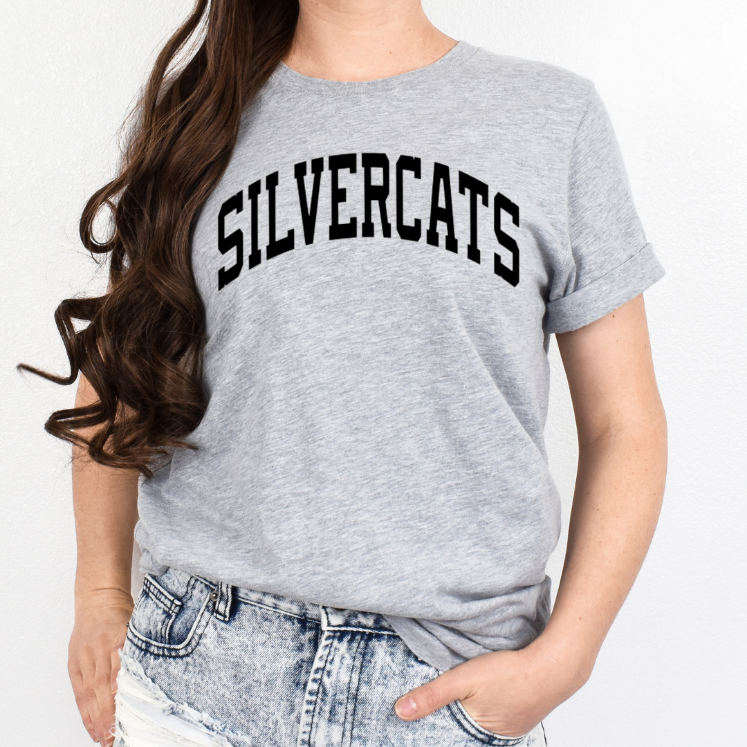 Silvercat Black Curved Block Short Sleeve Tee - Adult-Athletic Grey-XSmall-Lemons and Limes Boutique