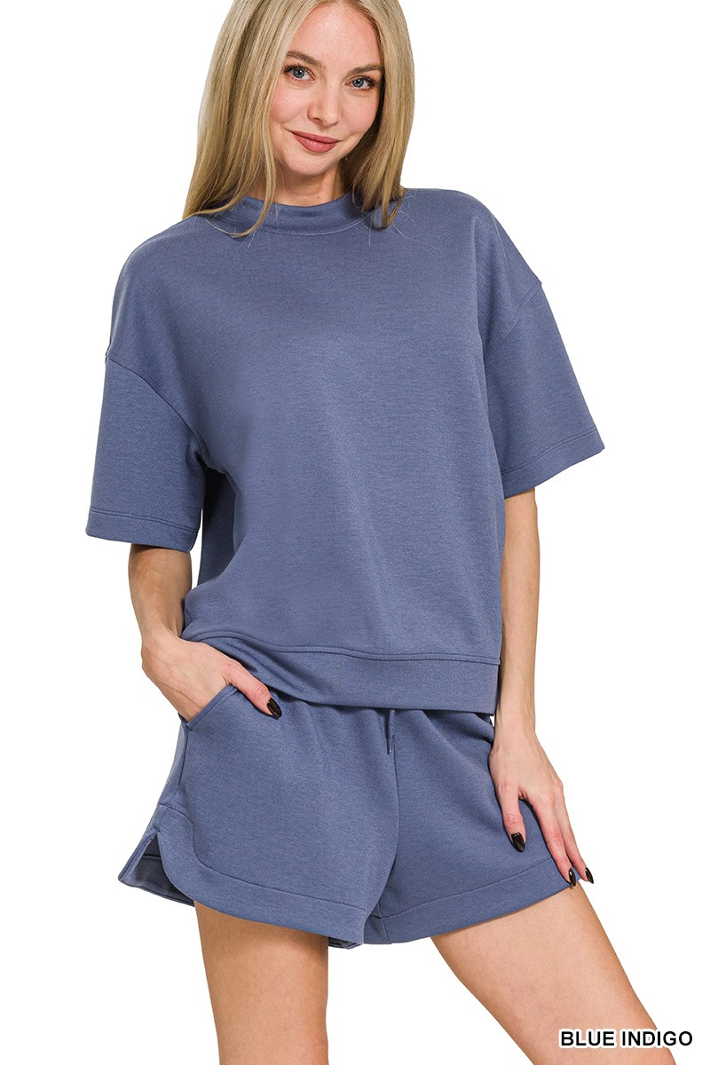 Scuba Mock Neck Sweatshirt in Indigo-Lemons and Limes Boutique