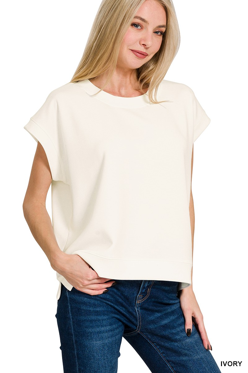 Scuba Short Sleeve Sweatshirt in Ivory-Lemons and Limes Boutique