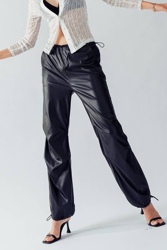 Bella Toggle Waist Leather Pants in Black--Lemons and Limes Boutique