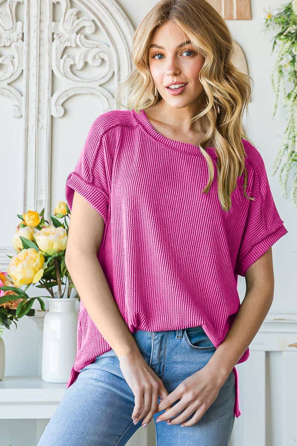 Solid Rib Tunic Top in Fuchsia--Lemons and Limes Boutique