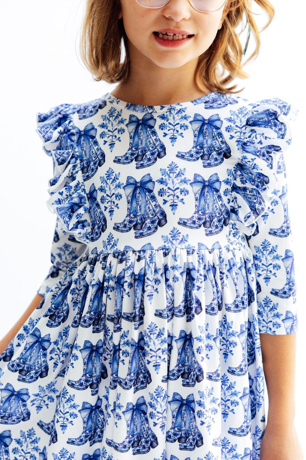 Southern Belle 3/4 Sleeve Ruffle Twirl Dress-Twirl Ruffle Dress 3/4-Lemons and Limes Boutique