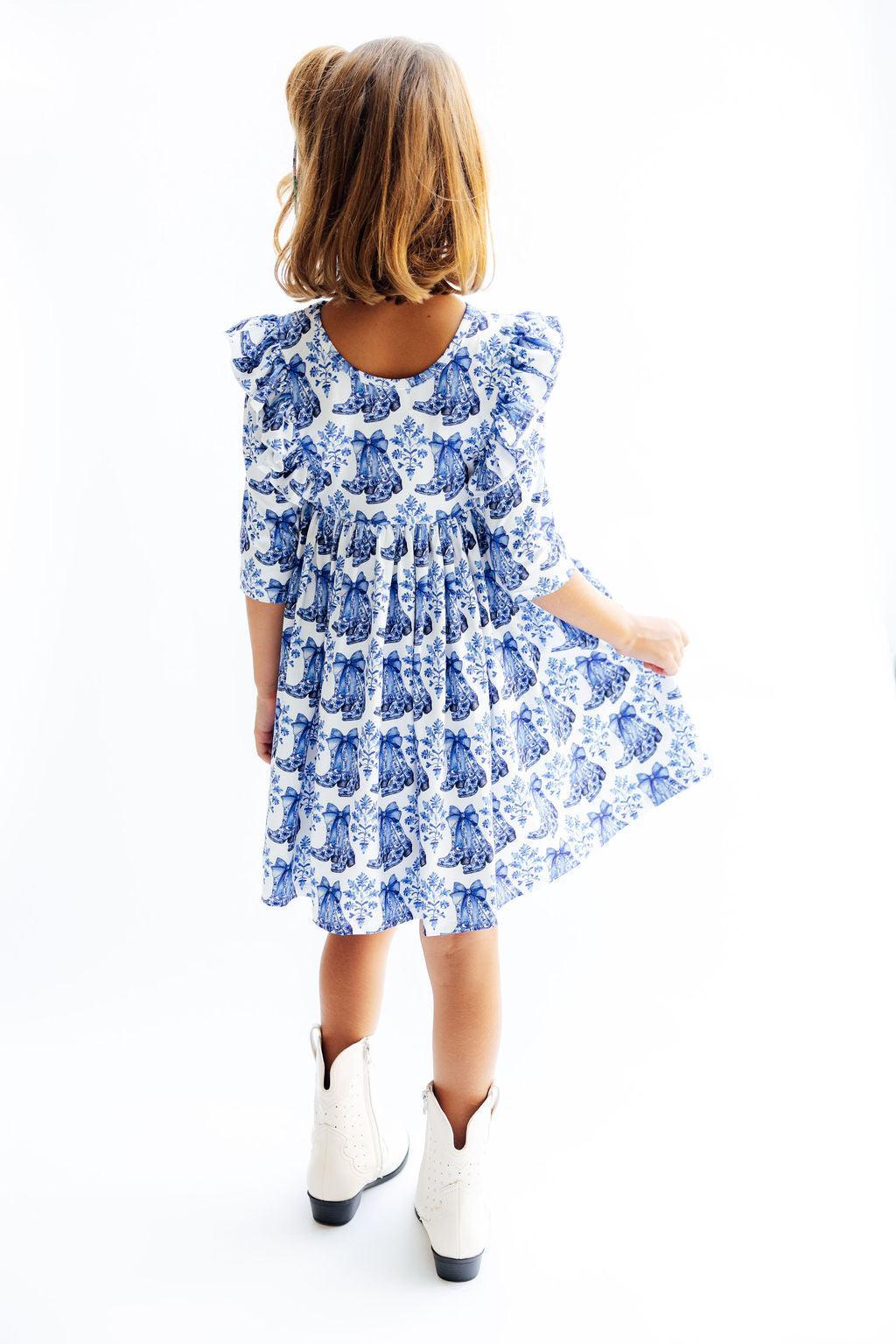 Southern Belle 3/4 Sleeve Ruffle Twirl Dress-Twirl Ruffle Dress 3/4-Lemons and Limes Boutique