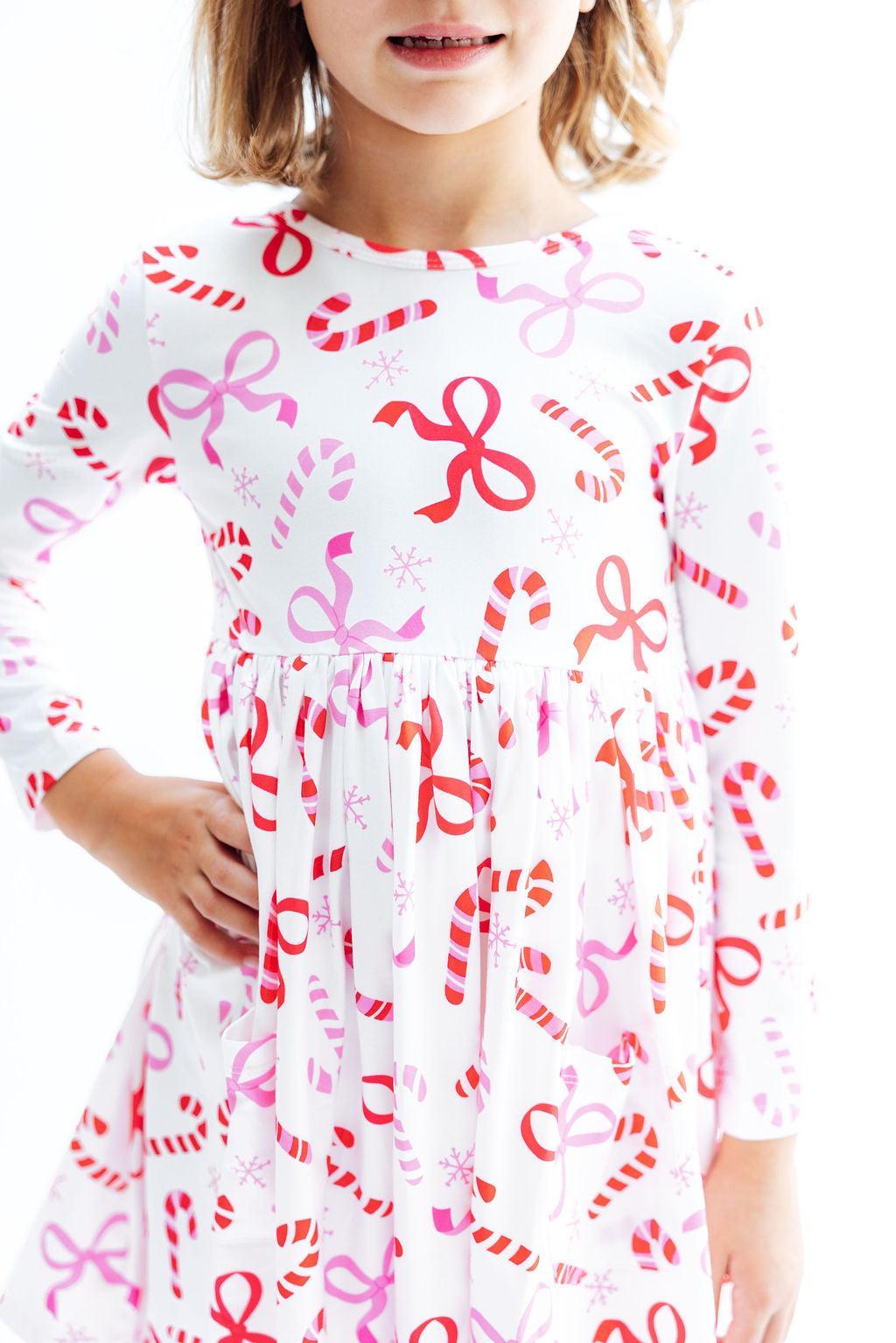 Candy Cane Lane L/S Pocket Twirl Dress-Twirl Dress - Pocket - L/S-Lemons and Limes Boutique