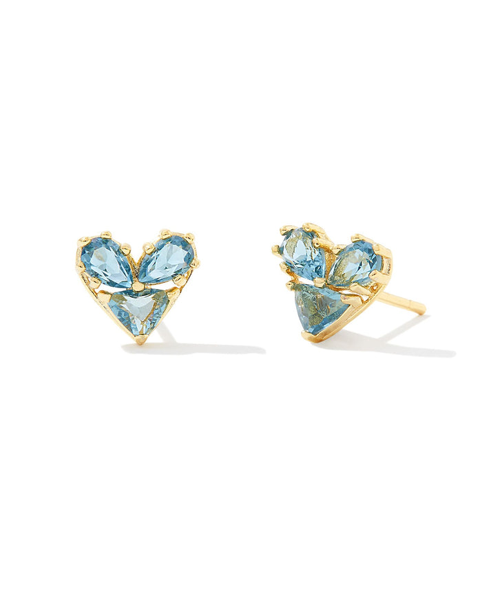 Katy Gold Heart Stud Earrings in Teal Glass--Lemons and Limes Boutique