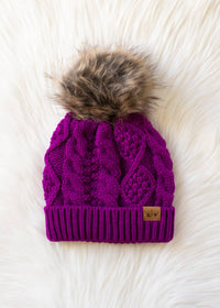 Purple Cable Knit Pom Hat-Lemons and Limes Boutique
