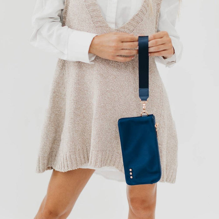 Cove Double Zip Nylon Wristlet Wallet in Assorted Colors-Navy-Lemons and Limes Boutique