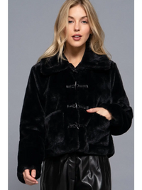 Long Sleeve Collar with Toggle Button Fur Duffle Jacket in Black-Lemons and Limes Boutique