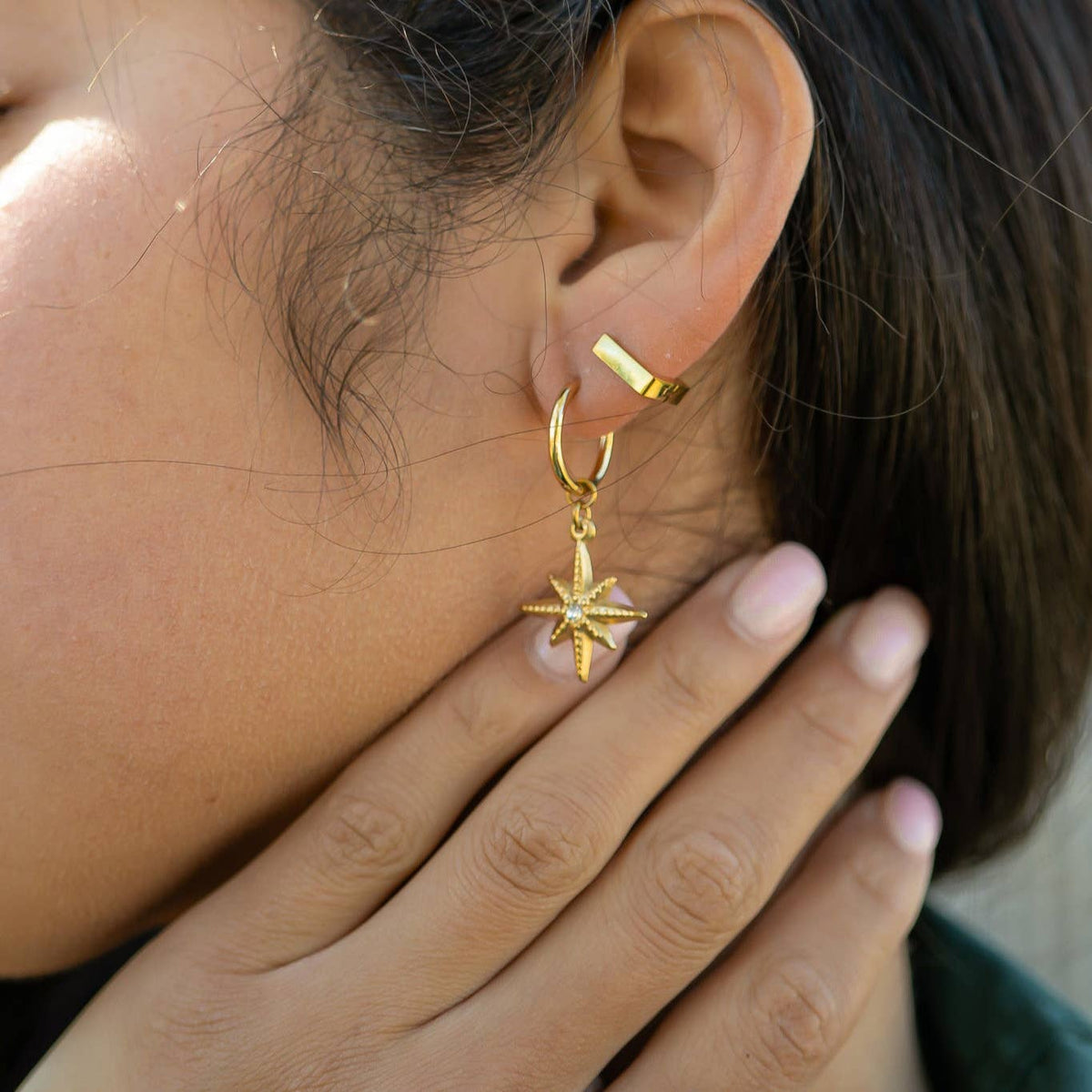18K Gold PVD Stainless Steel Square Huggie Earrings-Lemons and Limes Boutique