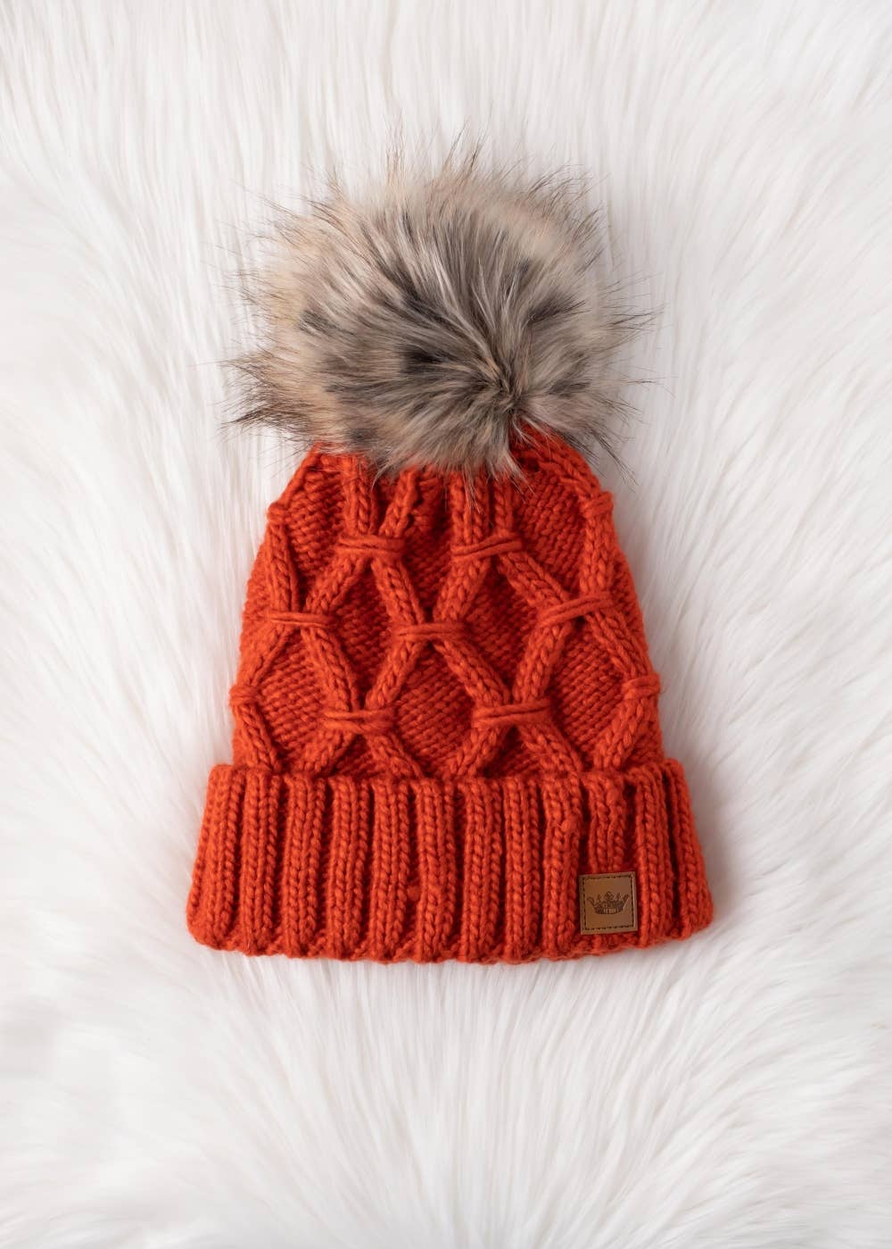 Terracotta Diamond Cable Knit Pom Hat-Lemons and Limes Boutique