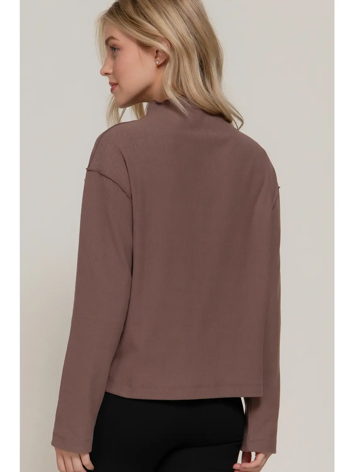 Overlocked Seams Detail Brushed Rib Top in Brown-Lemons and Limes Boutique