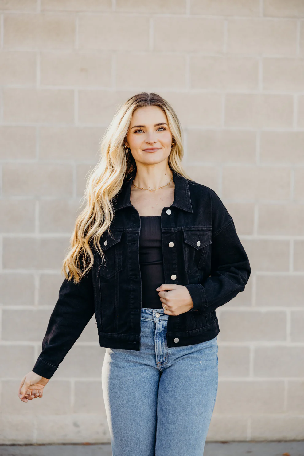 Denim Jacket in Black--Lemons and Limes Boutique