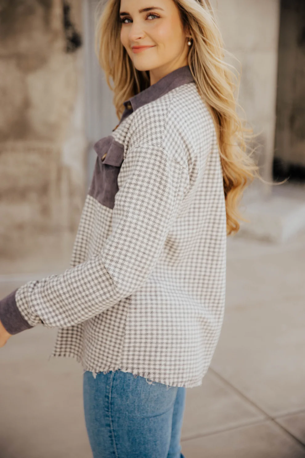 Houndstooth Corduroy Jacket in Slate--Lemons and Limes Boutique