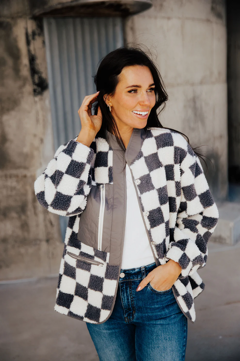 Checkered Jacket in Charcoal--Lemons and Limes Boutique