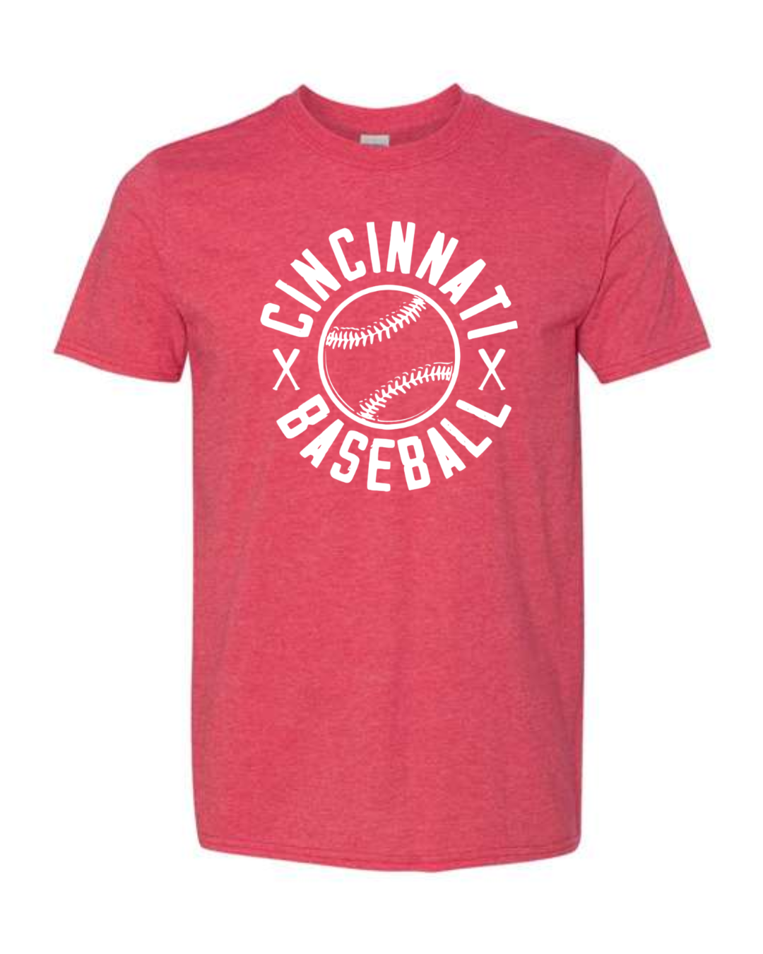 Cincinnati Baseball on Heathered Red T-Shirt - Unisex-Lemons and Limes Boutique
