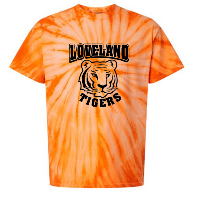 Loveland Tigers School Logo Tie Dye Tee - Youth and Adulto--Lemons and Limes Boutique