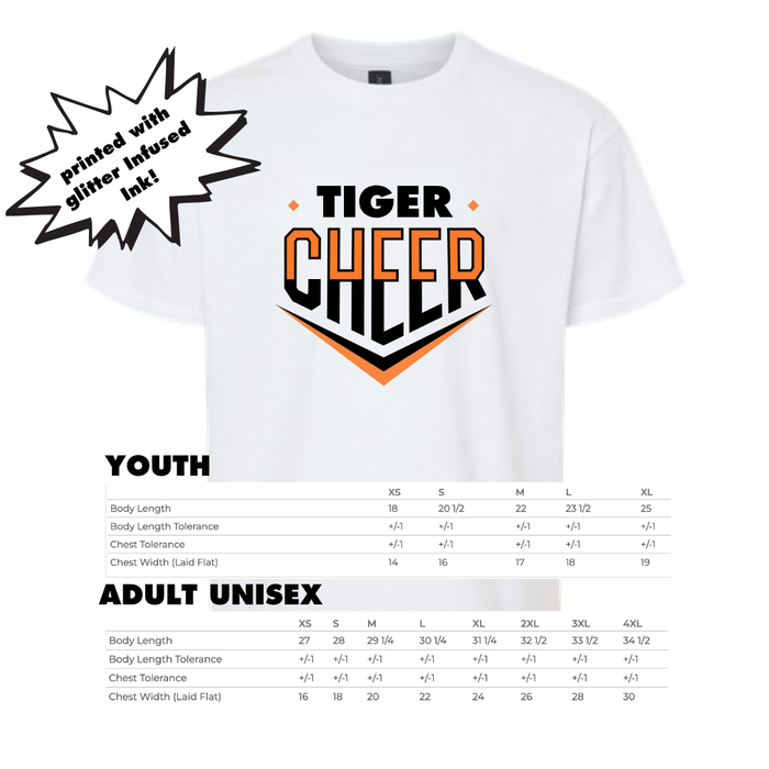 Tiger Cheer in  Glitter Short Sleeve T-Shirt in Youth and Adult