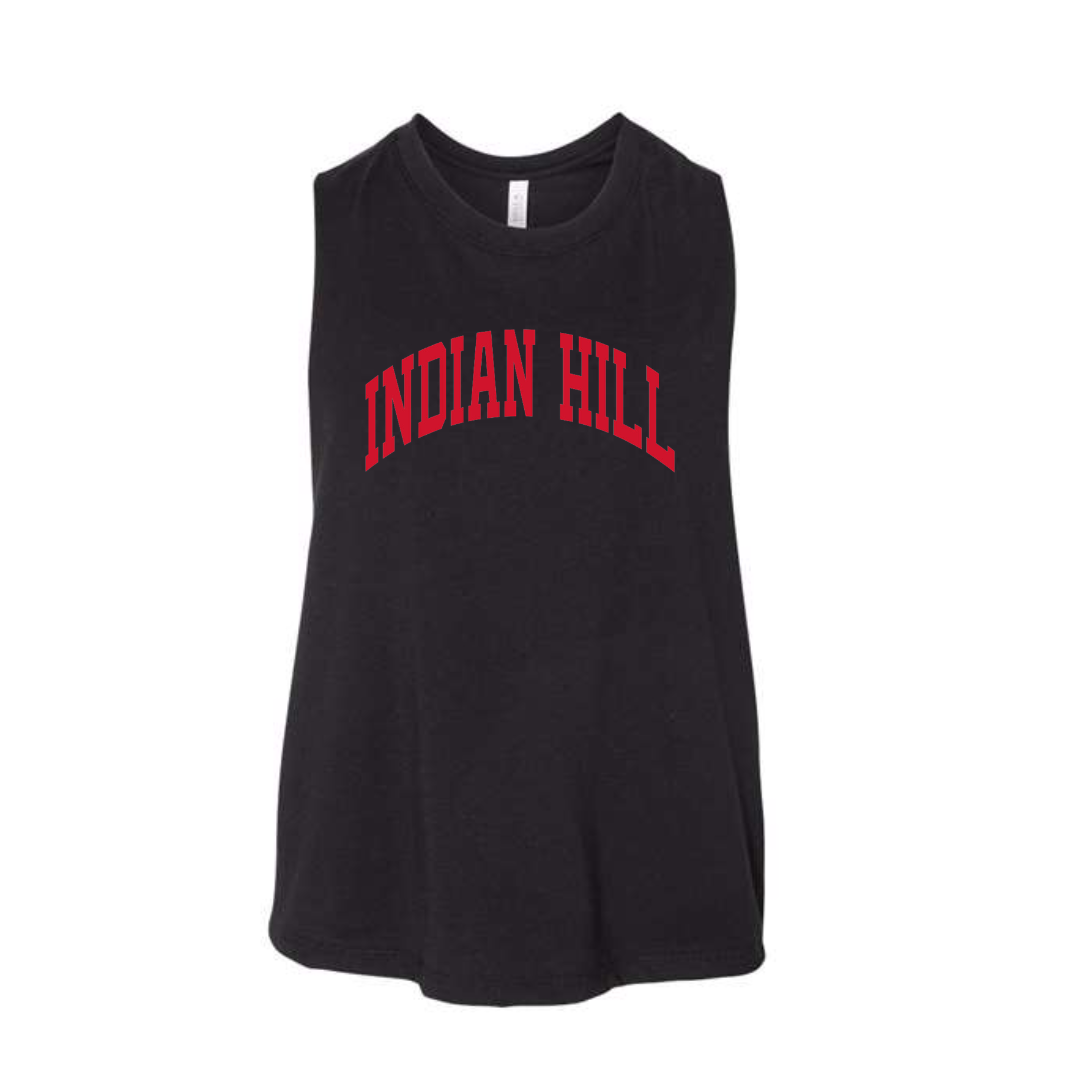 Curved Red Indian Hill on Black Muscle Tank
