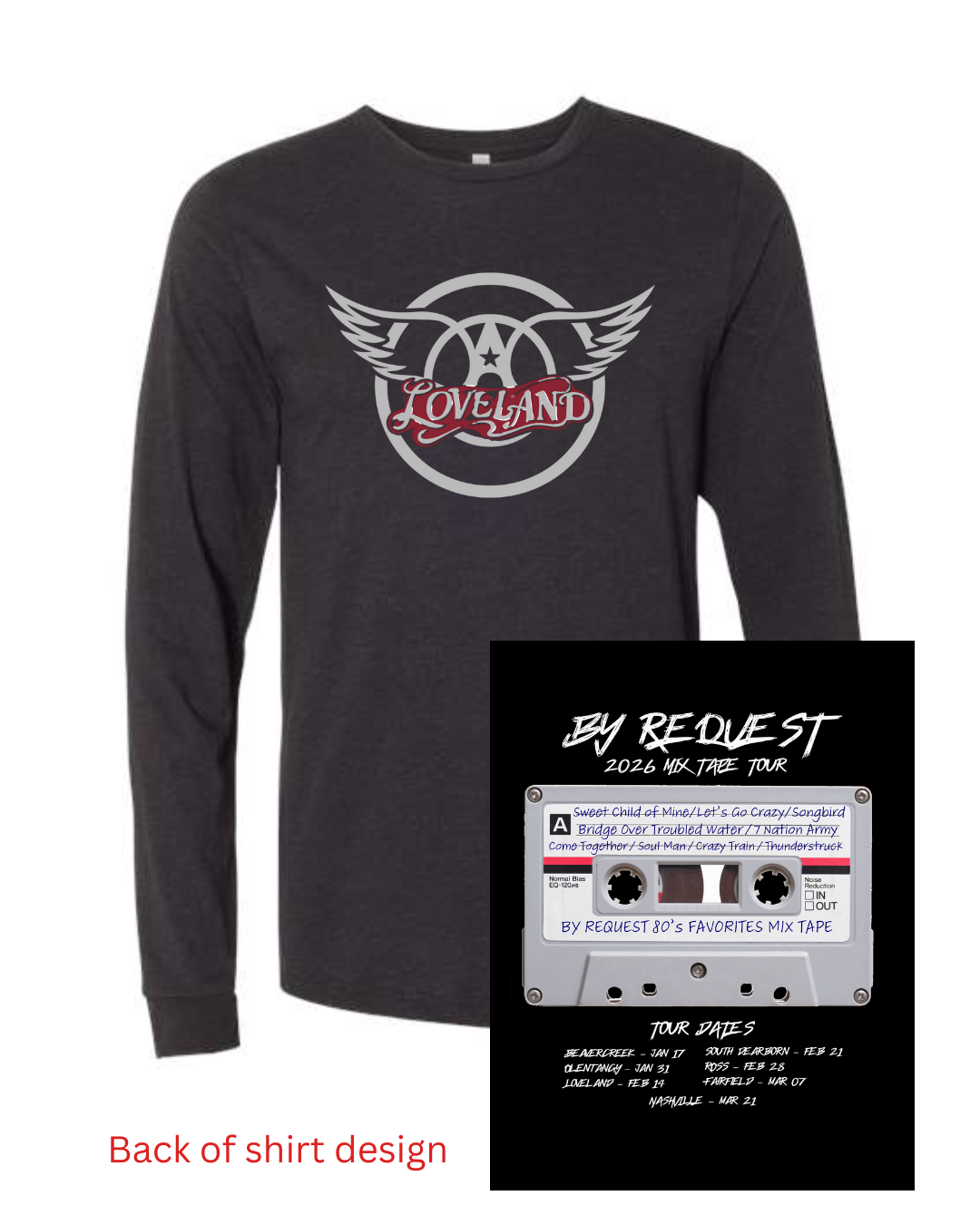 By Request Mix Tape Tour Premium Jersey Long Sleeve Heathered Black Tee (PreOrder)-Lemons and Limes Boutique