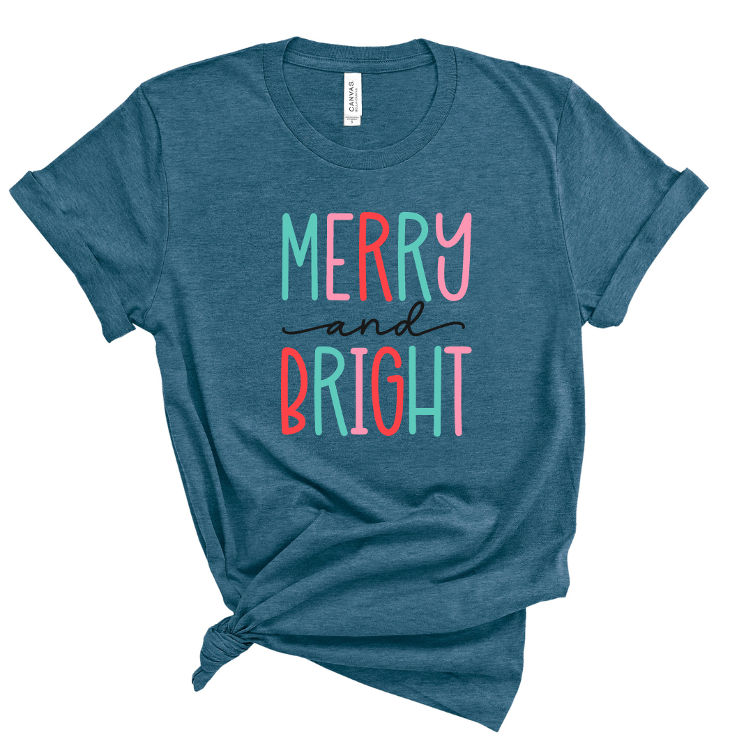 (retired design) Merry and Bright T-Shirt on Deep Heather Teal-Lemons and Limes Boutique