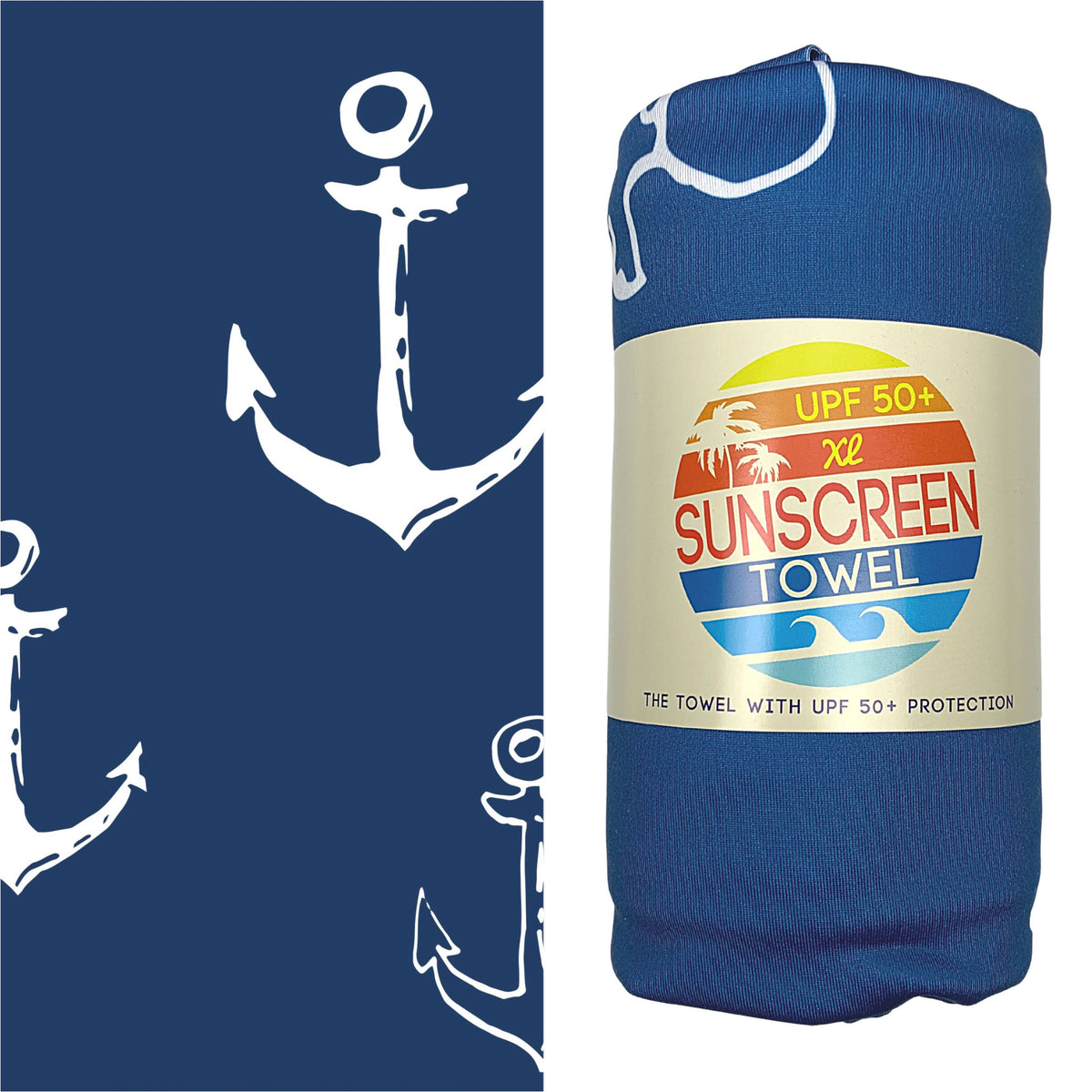 UPF 50+ Pool & Beach Towel XL in Blue Anchor--Lemons and Limes Boutique