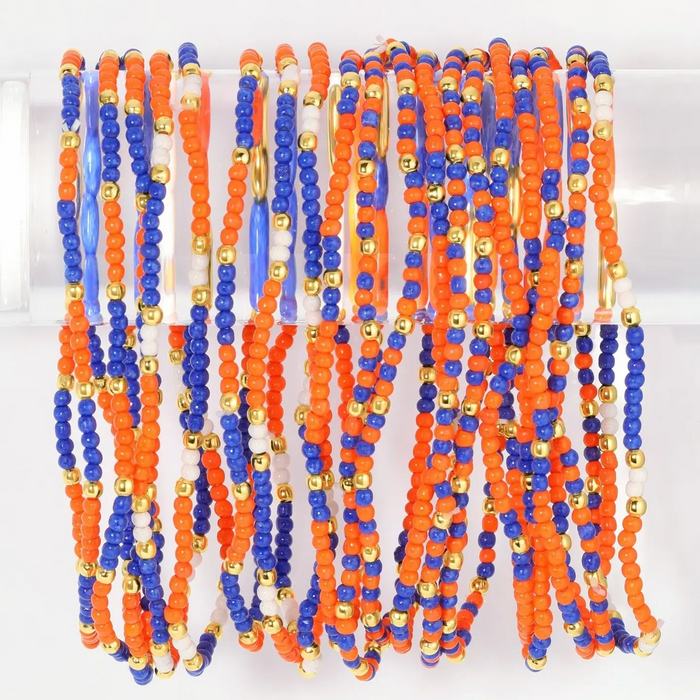 Stretch Seed Bead Game Day Bracelets in Blue Orange and White-Lemons and Limes Boutique