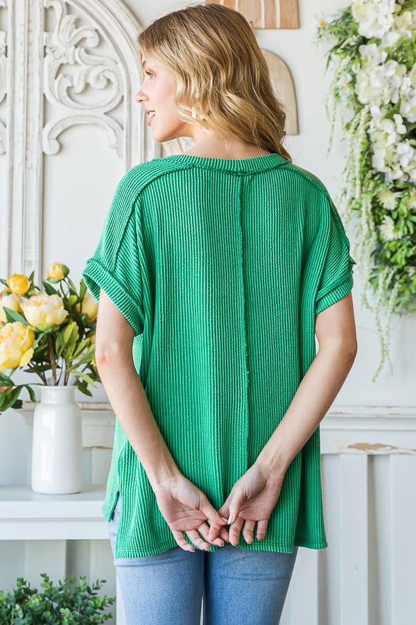 Solid Rib Tunic Top in Kelly Green--Lemons and Limes Boutique