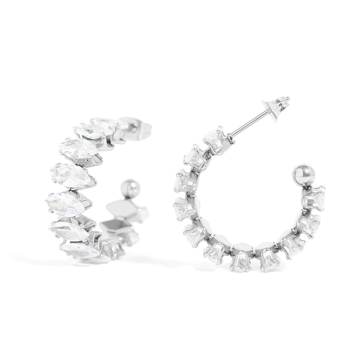 18K Gold PVD Stainless Steel Marquis CZ Stone Hoop Earrings-Stainless-Lemons and Limes Boutique