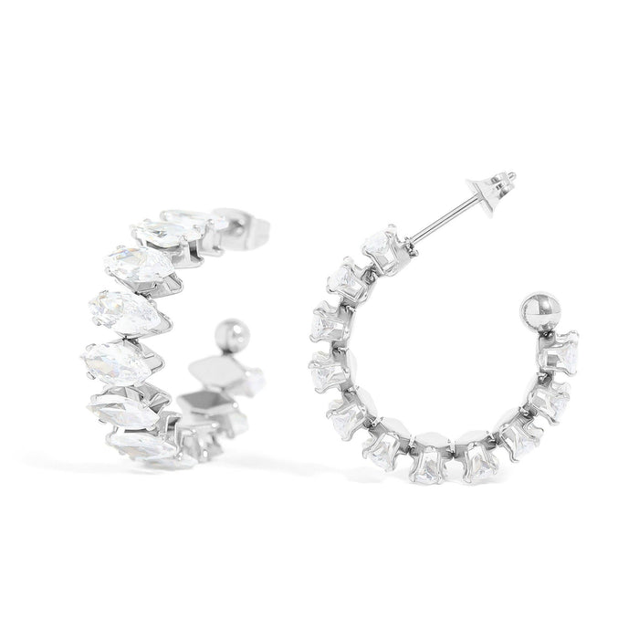 18K Gold PVD Stainless Steel Marquis CZ Stone Hoop Earrings-Stainless-Lemons and Limes Boutique
